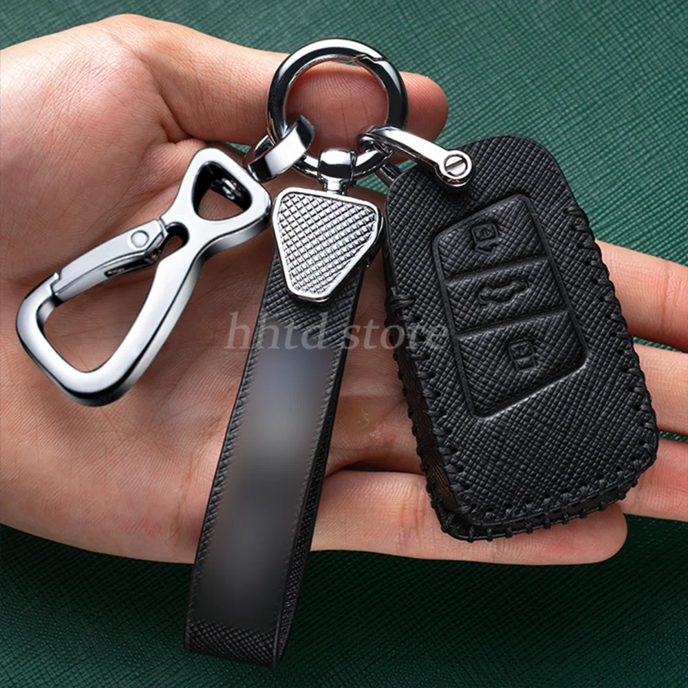 

Cowhide Leather Remote Start Car Key Fob Cover Case Keychain Protector Holder Auto Accessories Bag For VW Arteon Atlas New Jetta