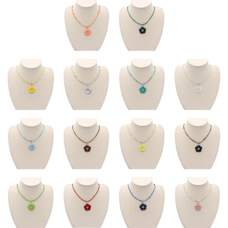 

Bohemian Beaded Necklace Flower Necklace Colored Seed Bead Necklace DropShip