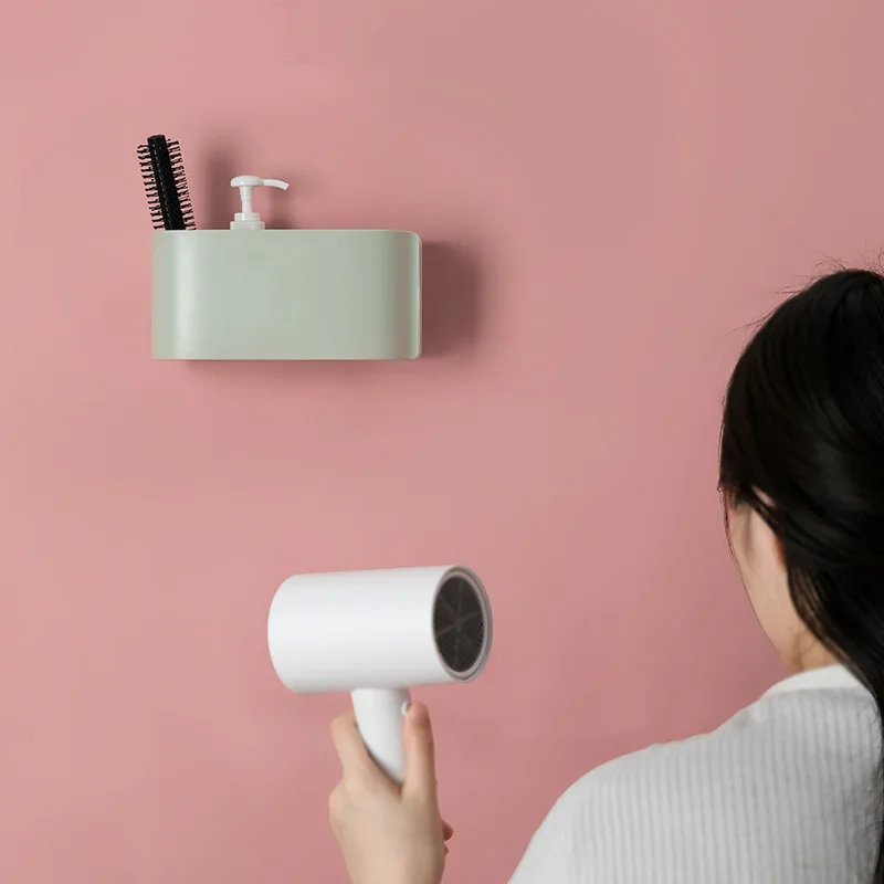 

8cm Hair Dryer Holder Space Aluminium Bathroom Wall Shelf Hair Dryer Rack With Basket Bathroom Shelves Bathroom Accessories