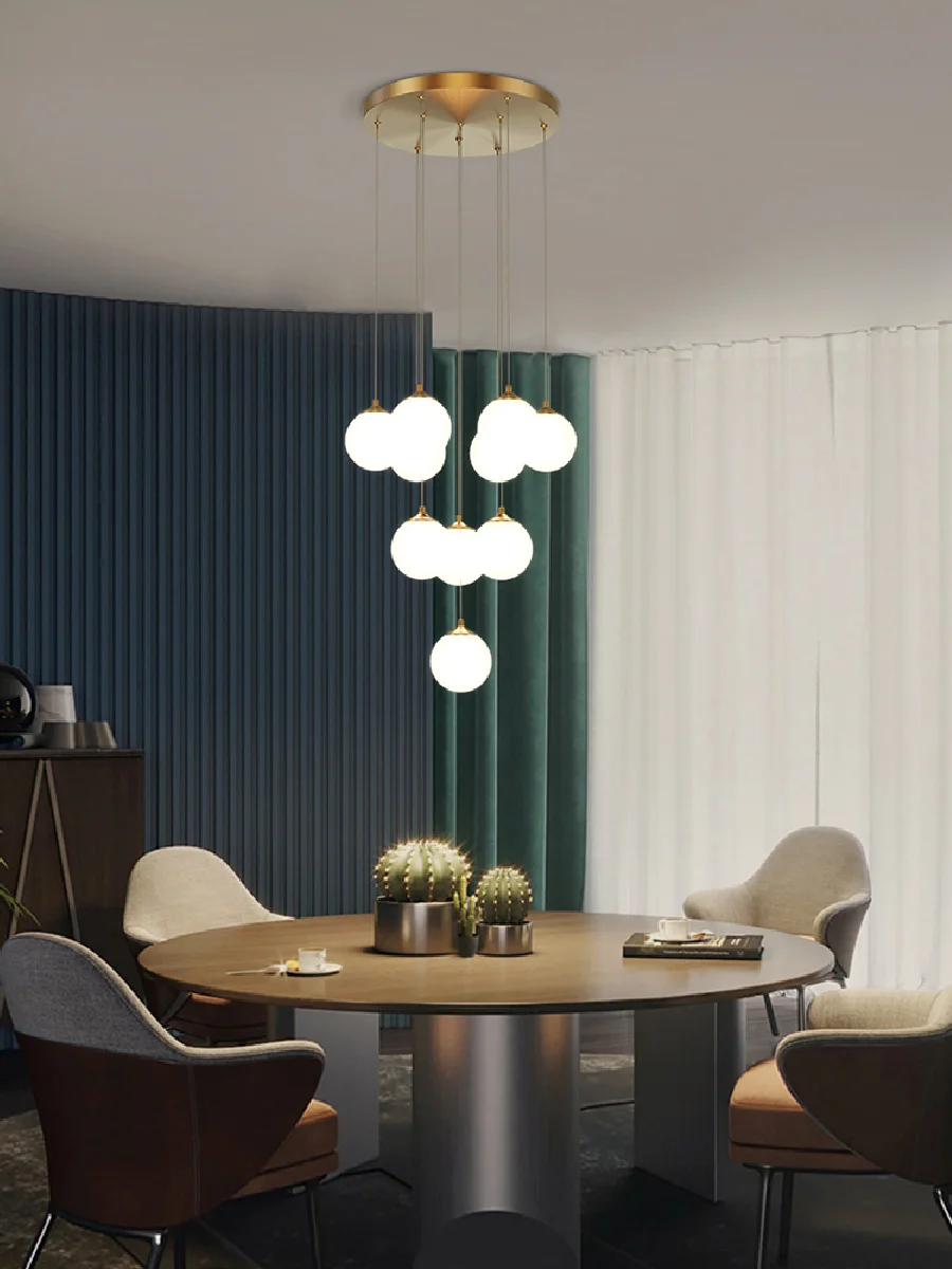 

All Copper Aesthetics Glass Ball Chandelier Duplex Apartment Stair Chandeilers Luxury Hotel Villa Lobby Ceiling Hanging Light