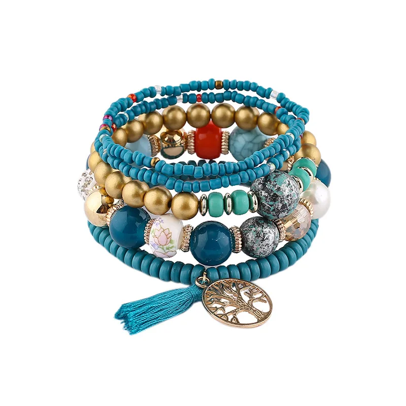

New Boho Beaded Bracelet Tassel Tree of Life Pendant Rice Bead Bracelet for Women Multicolor Fashion Vintage Jewelry Gift