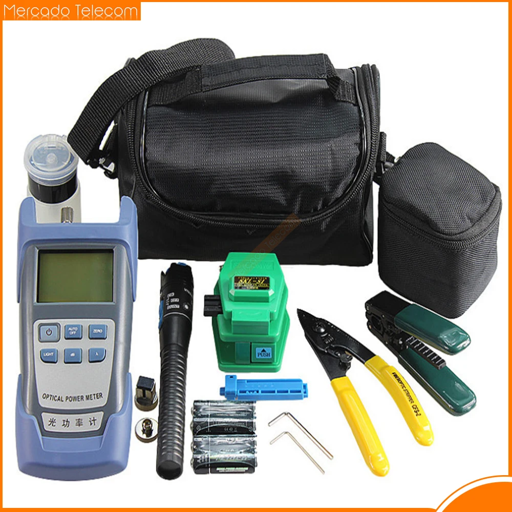 Fiber Optic ToolKits 6 In 1 Optical Fiber Cleaver Green Plastic/ Strippers Optical Power Meter 1mW/ Plastic VFL 1mW