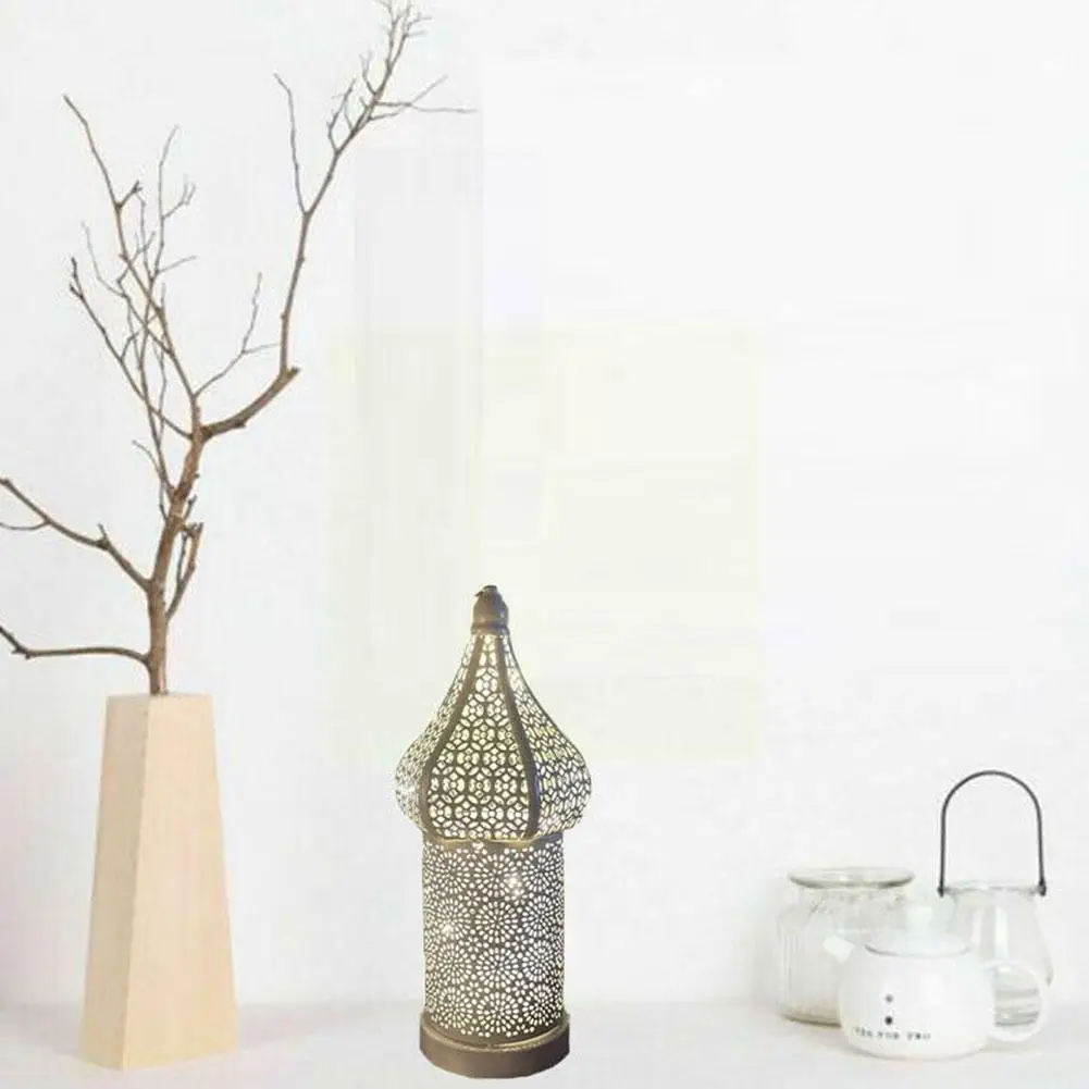 

Марокканский белый полый светодиодный ветровой фонарь, кованые украшения для сада, декоративный светильник для спальни, декоративный фона...