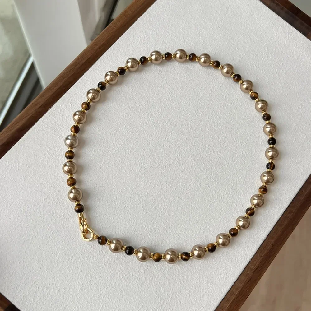 Натуральный тигровый глаз камень жемчуг воротник-цепочка на шею для женщин