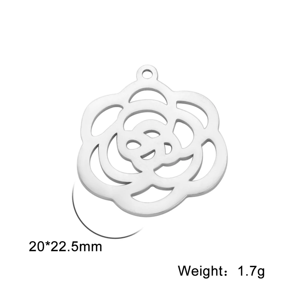5pcs/Lot Romantic Hollowed Rose Flowers Charms For Jewelry Making Stainless Steel Necklace Bracelets Pendants Diy Accessories