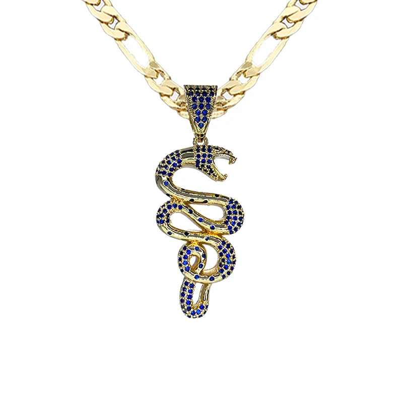 

New Trend High Quality Zircon Copper 14k Gold Plated Animal Snake Pendant Necklace Customized Jewelry Hip Hop