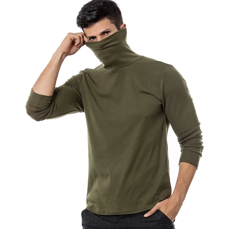LUCLESAM Men's Turtleneck Winter Knitted Sweater Double Collar Slim Pullover Sweaters Jersey Army Green Male Basic Tops Warm