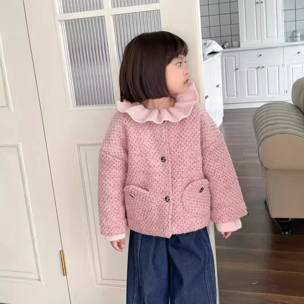 Пальто для девочек новинка 2024 зимняя детская одежда корейский стиль утепленное