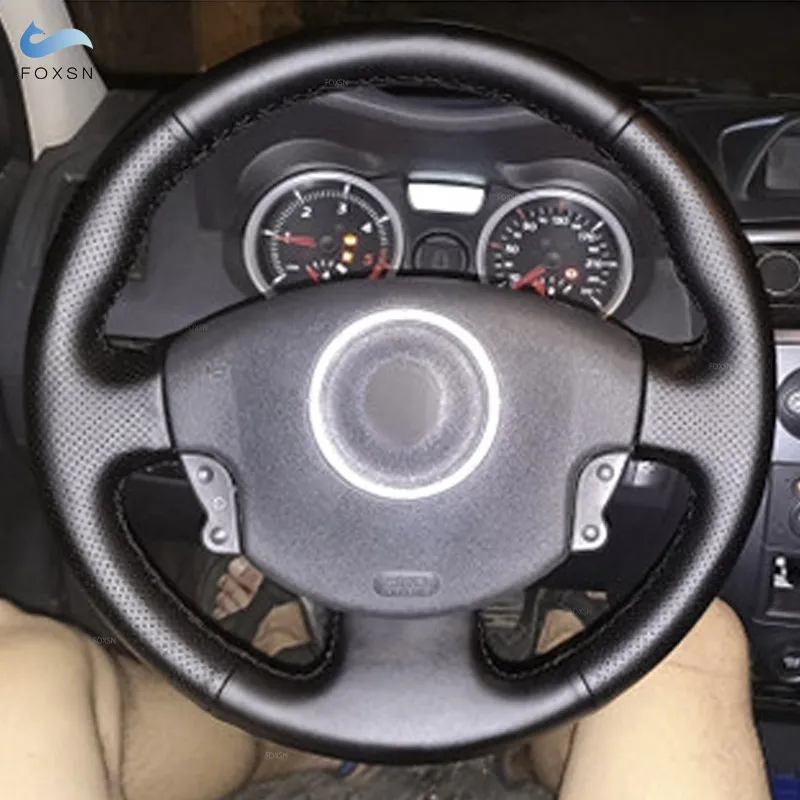 

Плетение на руль автомобиля для Renault Megane 2 2003-2008 Kangoo 2008 Scenic 2 2003-2009, черный кожаный чехол на руль