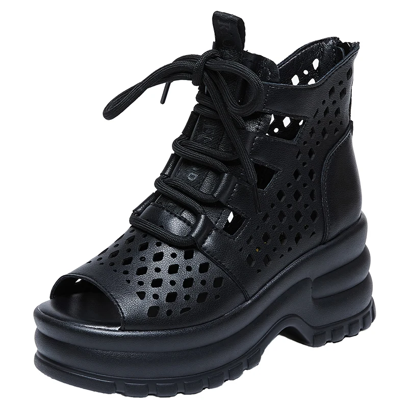 Breathable Summer Hollow Women Ladies Moccasins Zipper Soft Fashion Sandals Shoes Women's Genuine Leather Ankle Boots New 2023