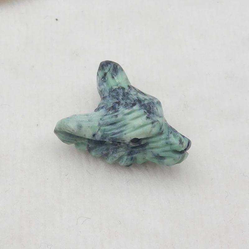 

Handmade Green Turquoise Carved Wolf Head Pendant Bead, 23x17x10mm3.9g