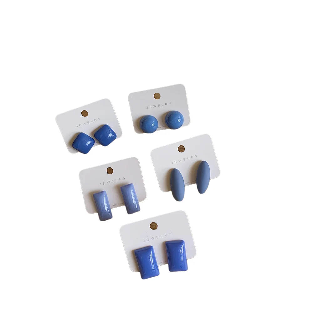 INS Blogger Klein Blue Art Morandi Geometric Acrylic Haze Evening 925 Sterling Pin Stud Earrings