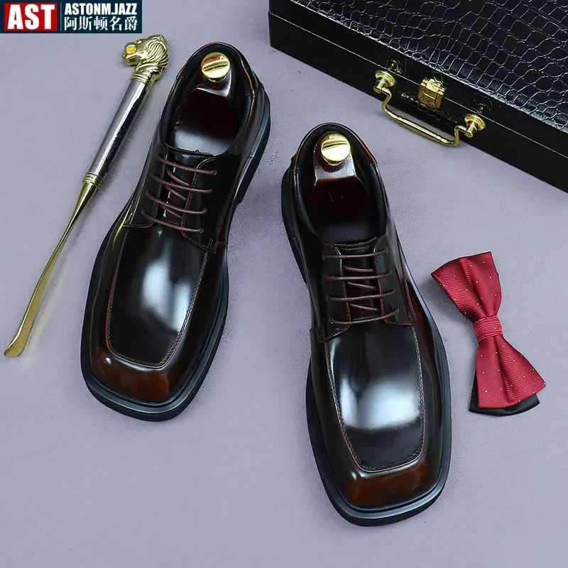 Мужские модельные туфли из лакированной коровьей кожи роскошные качественные