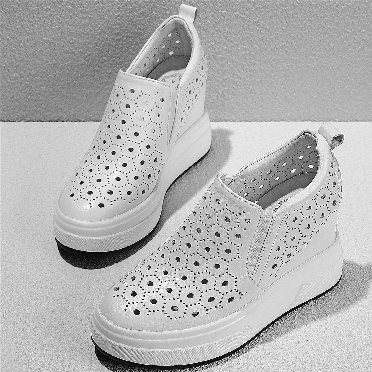 Fashion Sneakers Women Slip On Genuine Leather Wedges High Heel Ankle Boots Female Summer Round Toe Platform Pumps Casual Shoes