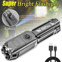led focusing flashlight strong light usb rechargeable high bright 3 lighting modes household outdoor portable night flashlight