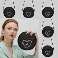 2022 new round bag woman canvas black simple diamond letter pattern print commuter ladies handbag messenger shoulder bag