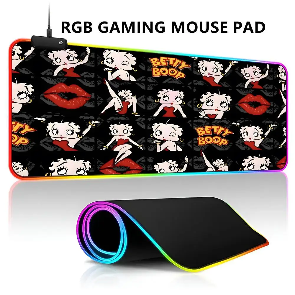Cartoon B-Bettys Boops Mouse Pad RGB LED Light Gaming Waterproof Large Gamer Carpet Big Mause Keyboard PC Desk Play Ma