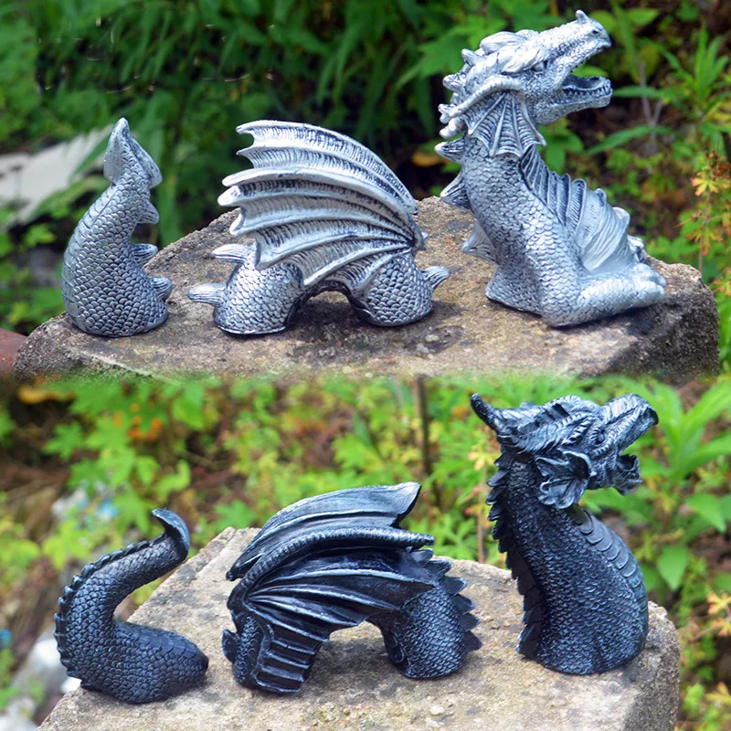 

[Funny] Gothic Dragon Sculptures Garden decoration Resin Statue model Action Figure toys Home Ornaments decorations kids gift