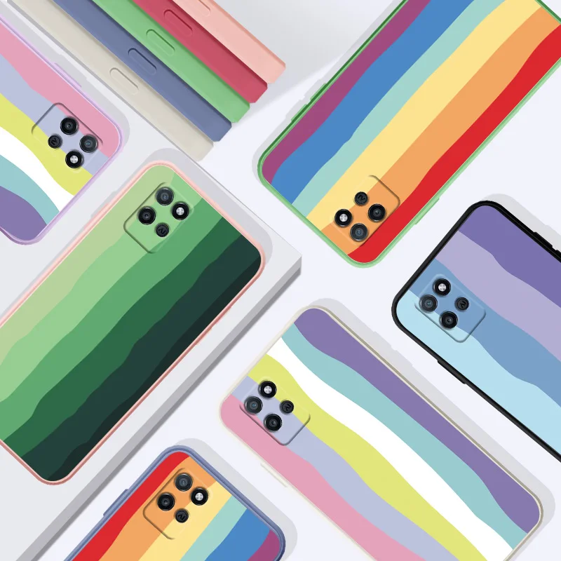 

Rainbow Color Matching For OPPO Realme X2 Q2 X7 K7X Pro V5 V3 V11 V15 Q2I Phone Case Square Silicone For Realme V11 Soft Cover