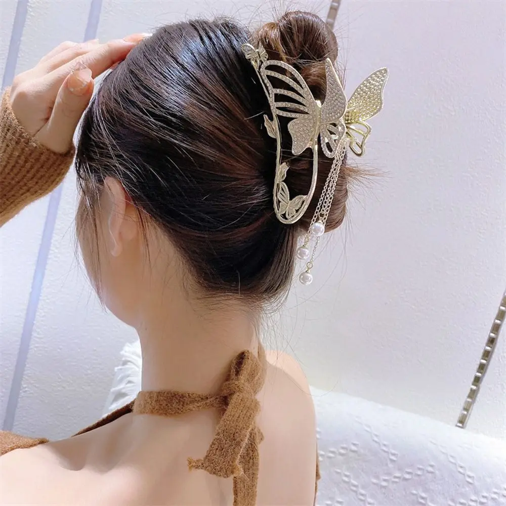 

Trendy Elegant Headdress Rhinestone Butterfly Headwear Pearl Chinese Style Hair Clip Hair Claw Hair Grip Clip Women Shark Clip
