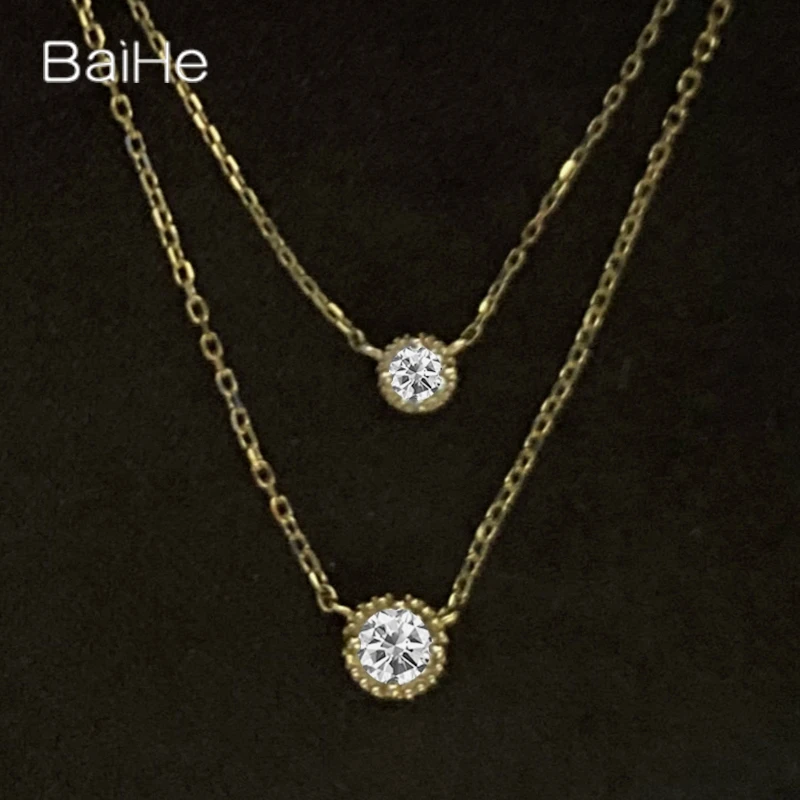 Круглое ожерелье BAIHE из 18-каратного желтого золота H/SI с натуральными