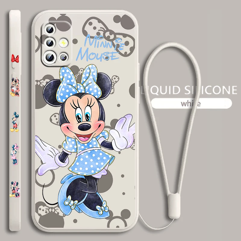 

Cute Pink Minnie For Samsung Galaxy A71 A51 A81 A91 A41 A31 A21S A11 A01 A50 A30 A20S Liquid Left Rope Phone Case Coque Capa