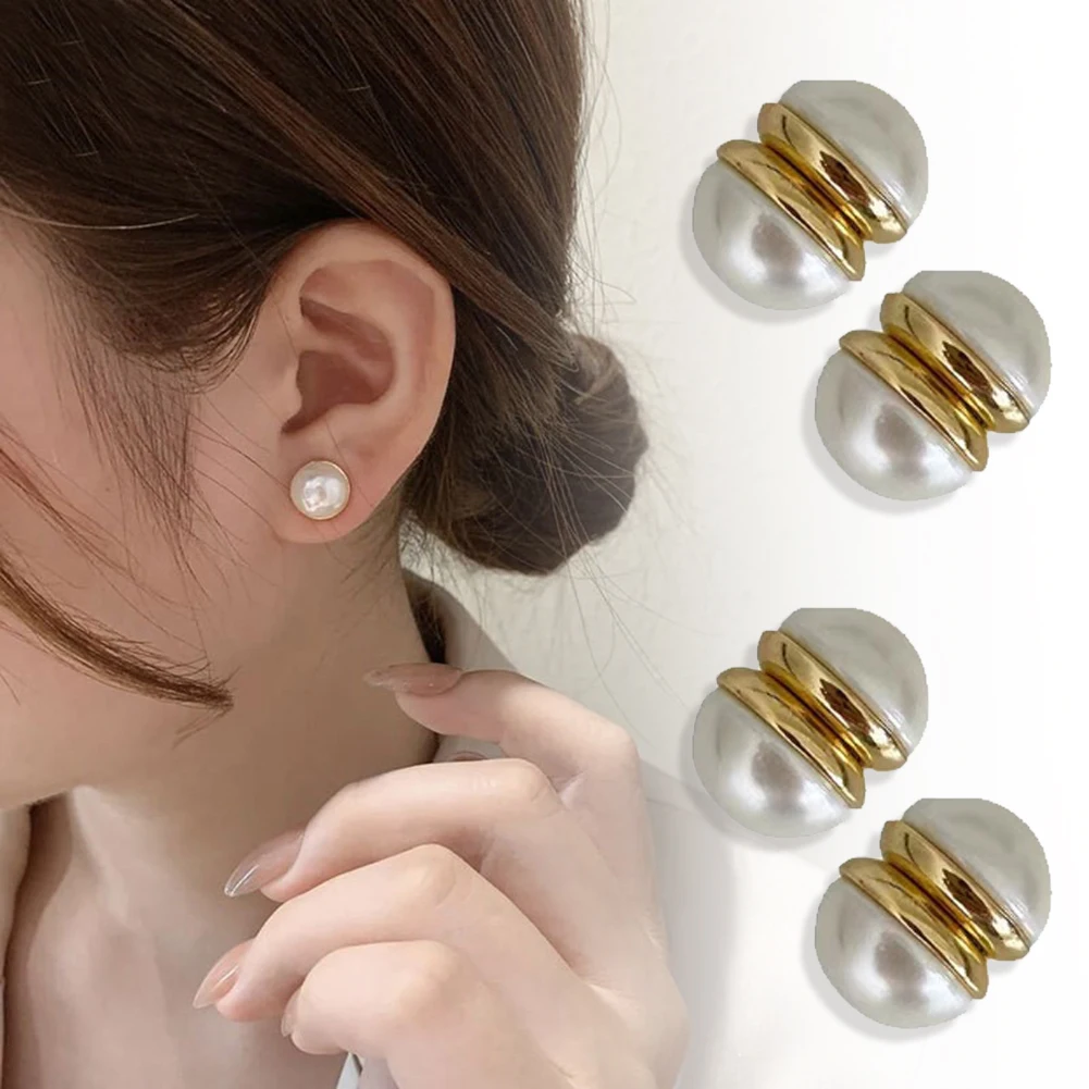 

Fashion Simulated Pearl Geometric Magnet Magnetic Clip on Earrings No Pierced for Women Girl Fake Piercing Gold Color Ear Clip