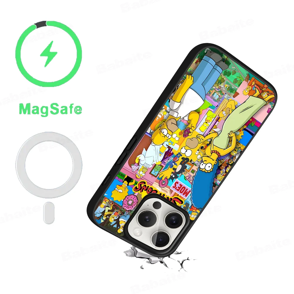 Cartoon Homer S-Simpson Phone Case Magnetic For IPhone 16 14 13 12 11 15 Pro Max Plus Magsafe Wireless Charge Cover