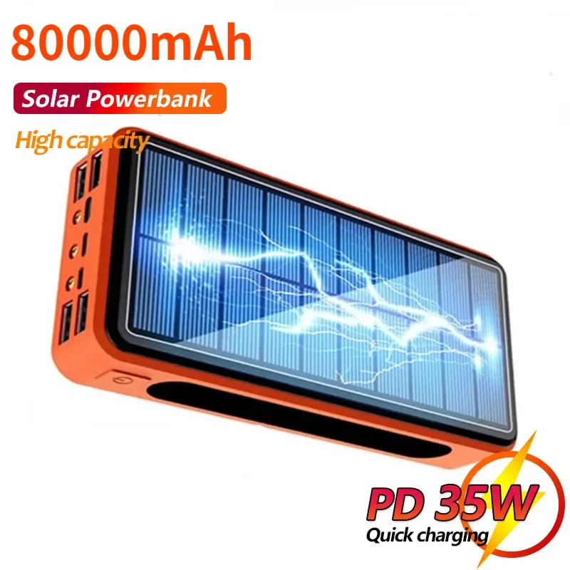 

NEW2023 80000mAh Solar Qi Wireless Powerbank Solar External Battery 4USB Ports Portable Charger Fast Charging