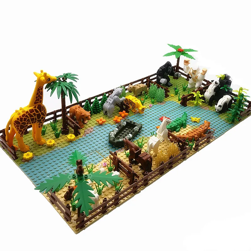 

Zoo Animals Mini Classic Building Blocks for Kids Montessori Toys Compatible City Friends Creative Bricks Moc Parts Base Plates