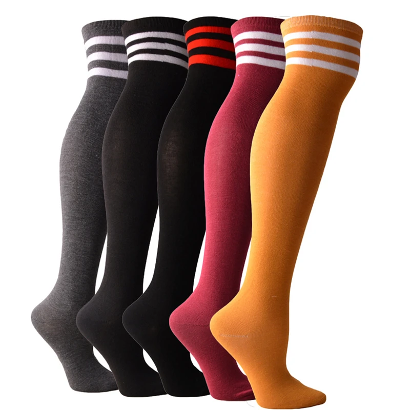 

Women Girls Long Tube Socks Stripes Over Knee Length Sports Stockings for Dancing Running Travelling Cycling Red Blue Orange