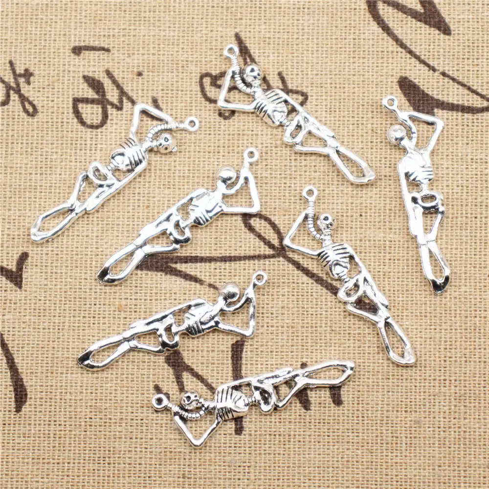 

Skeleton Nail Charms Couple Pendants Cute 12X42mm Antique Silver Color 10 Pieces