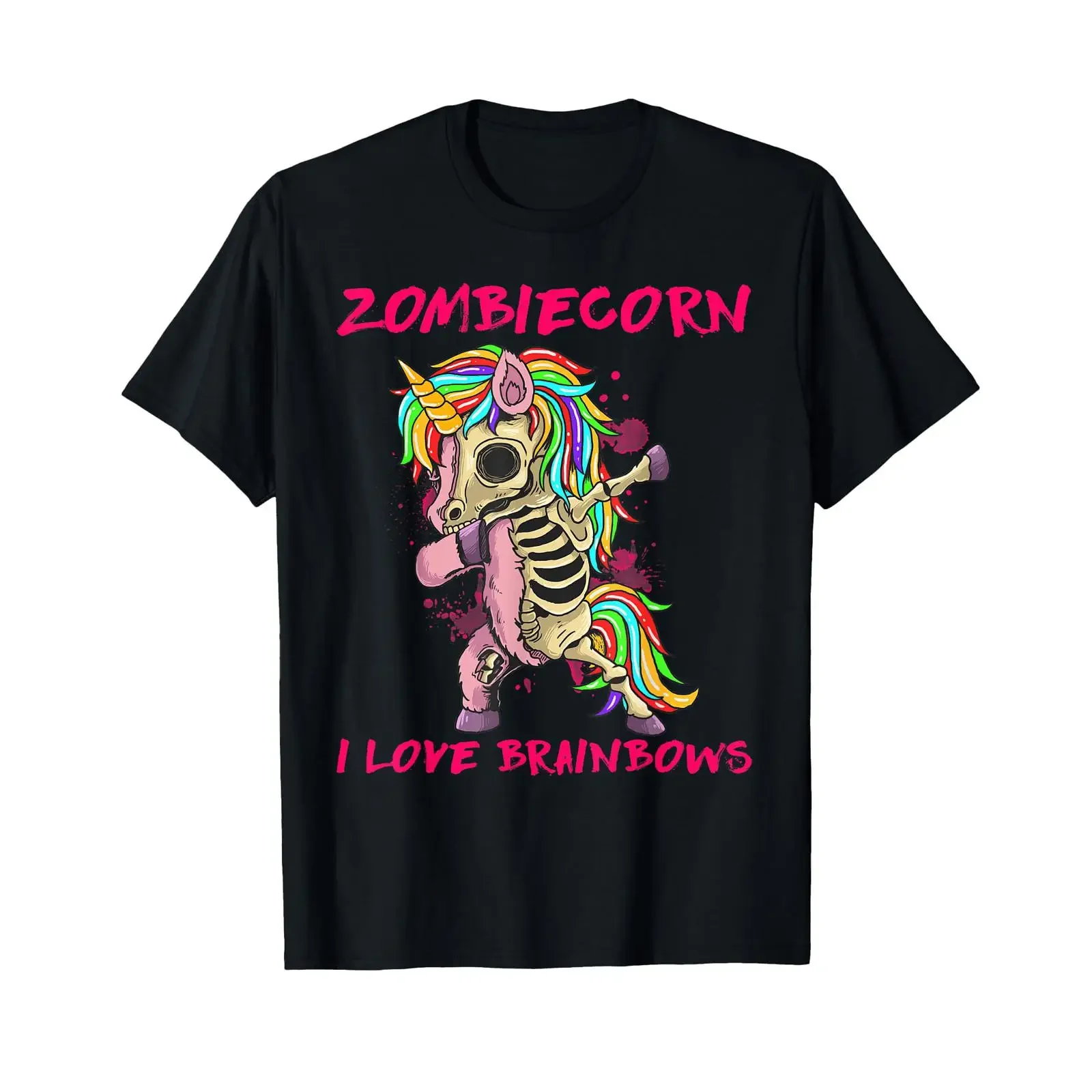 Фото Футболка Zombiecorn I Love Brainbows Zombie Halloween Unicorn Lovers, винтажная, мягкая, эластичная, повседневная, удобная №1