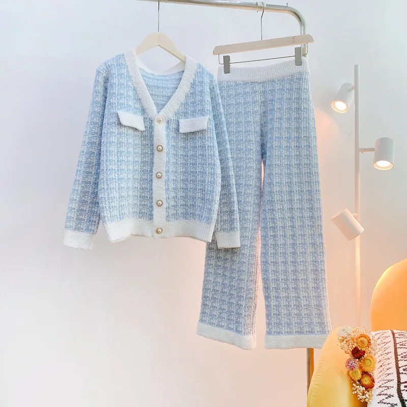 Women Pajamas Set Thickened Velvet Home Clothes Autumn Winter Long-sleeved Plaid Soft Sweet Little Fragrance Warm Sleepwear Pjs