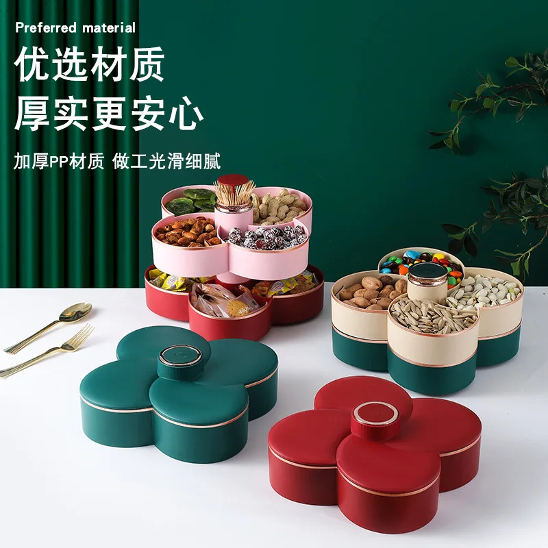 

Petal Flower Candy Snack Trays Creative Moisturizing Nuts Storage Containers Storage Compartment Double-Layer Rotating Candy Box