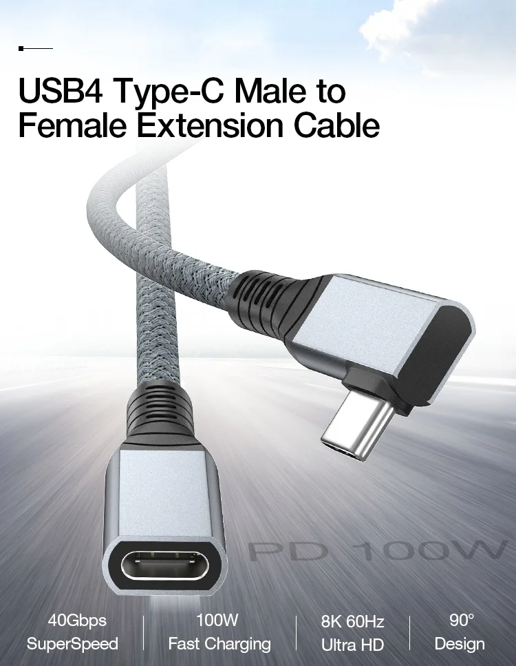 

40Gbps Super Speed 8K/Dual 4K PD 100W USB4 Full-Featured Type C USB-C Cable Thunderbolt 3 Male to Female Fast Charge Data Cable