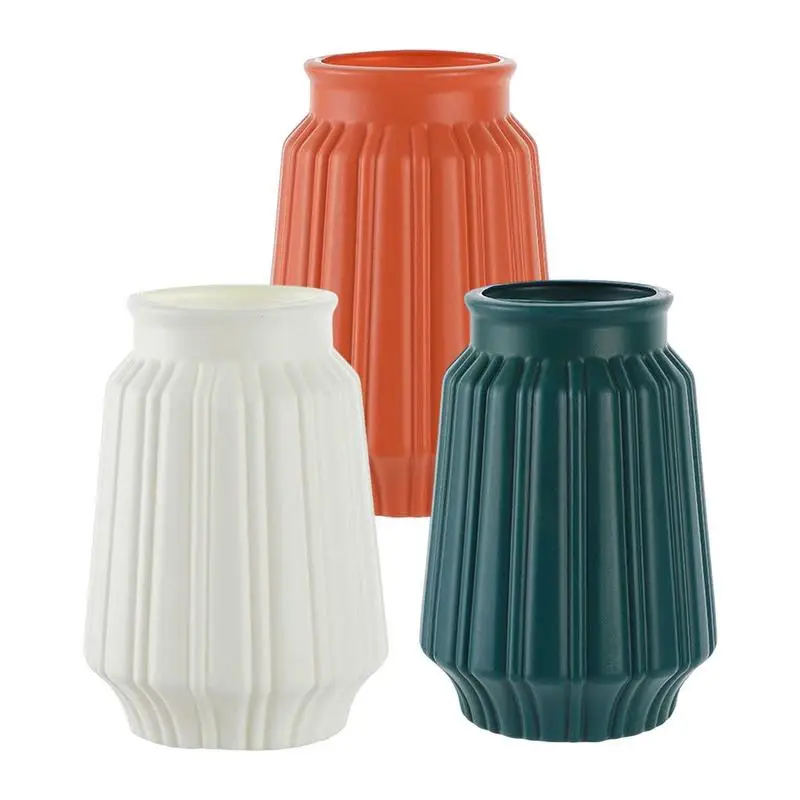 Modern Flower Vase White Orange Green Plastic Vase Nordic Style Imitation Ceramic Dry Vase Durable And Anti Drop Plastic Vase images - 6