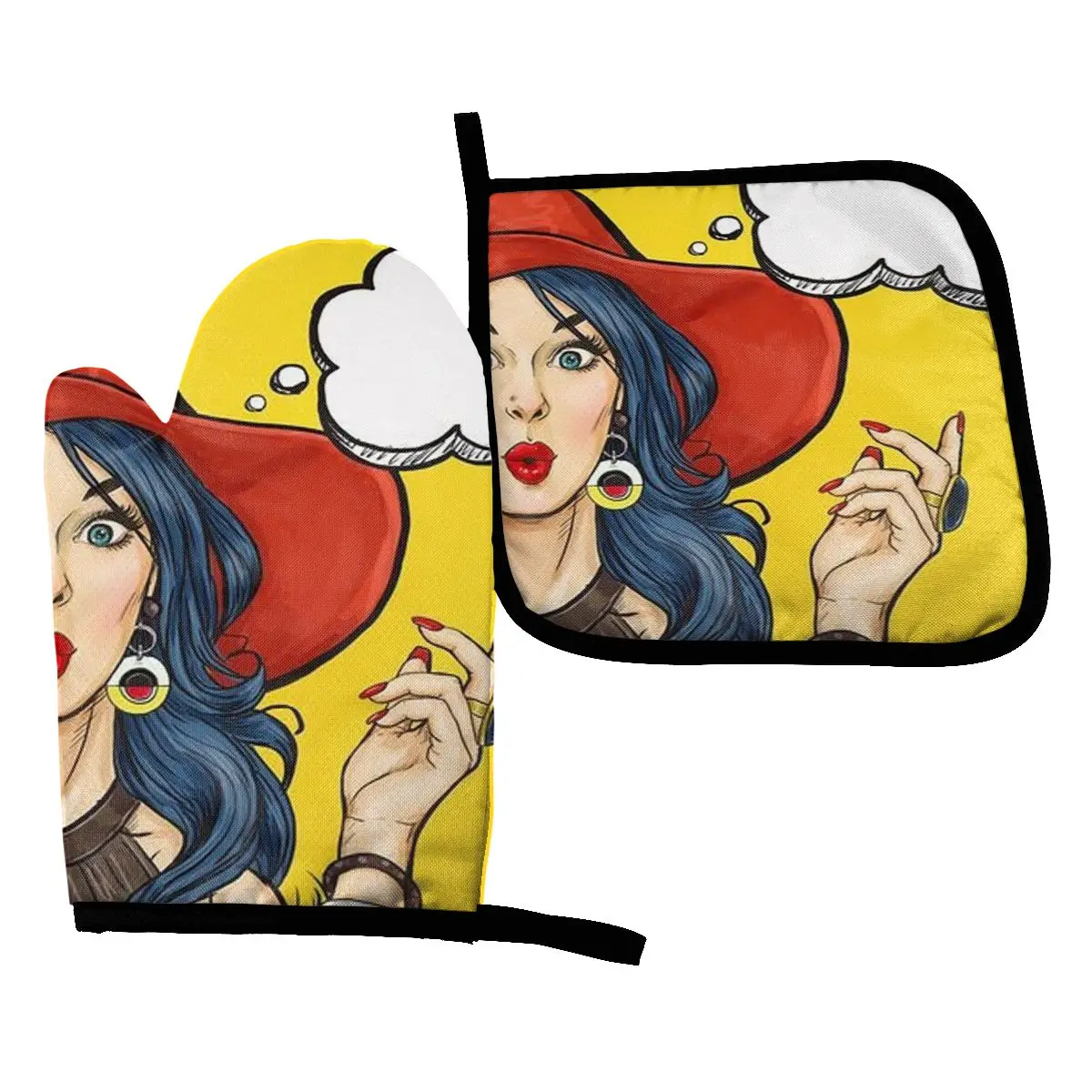 

2PCS/Set Fashion Unique Kitchen Gloves Baking Oven Cooking Oven Mitts Polyester Potholder BBQ Gloves Microwave Insulation Mat