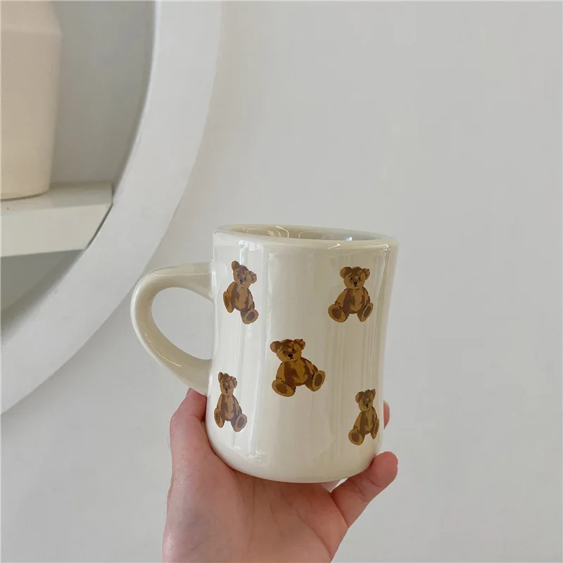

Cutelife Cute Bear Beige Ceramic Coffee Mug Cup Kitchen Milk Tea Breakfast Drinking Cup Nordic Decoration Home Couple Gifts Mug