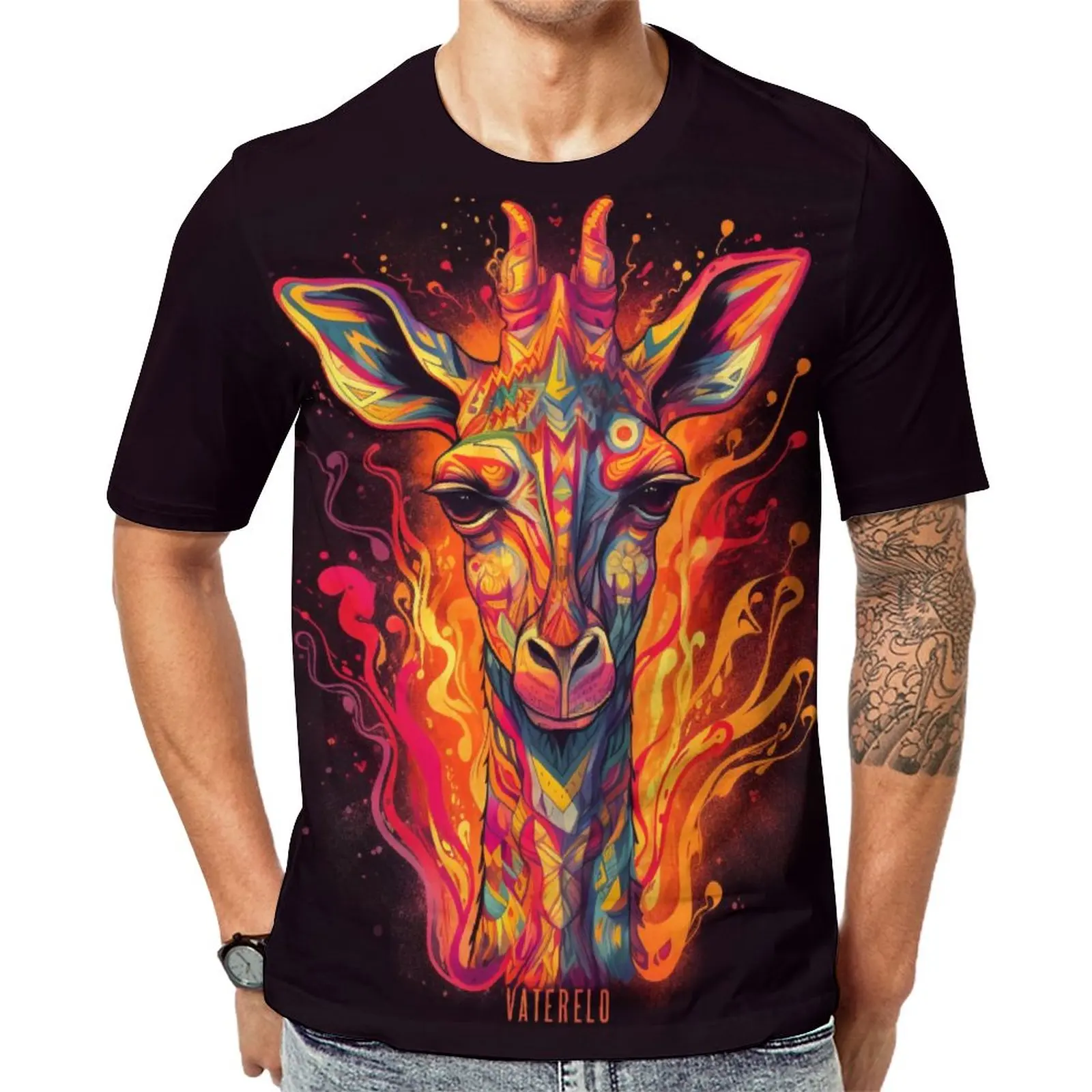 

Футболка с изображением жирафа, головы животного, многоцветного пламени, трендовые футболки, дизайнерская футболка с коротким рукавом, оптовая продажа, повседневные футболки большого размера
