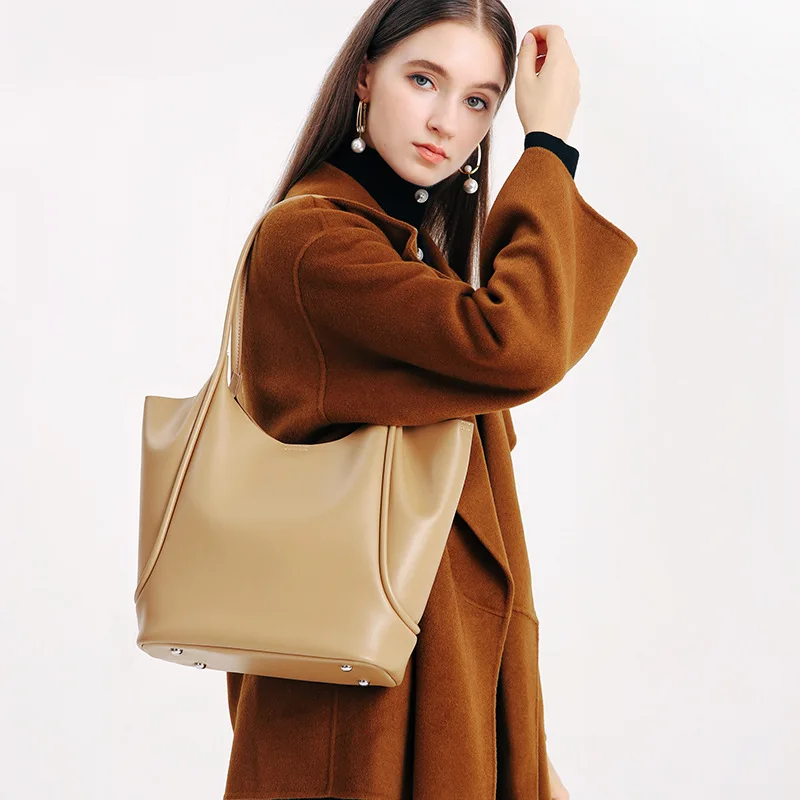 

100% Second Cow Leather Shoulder Bag Original Single Crossbody Bag Simple Solid Style Leather Purses for Women