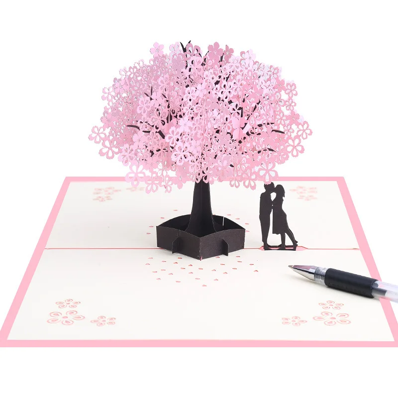 

Pink Romantic Cherry Blossom 3D Three-Dimensional Greeting Card Valentine's Day Anniversary Greeting Postcard Gifts