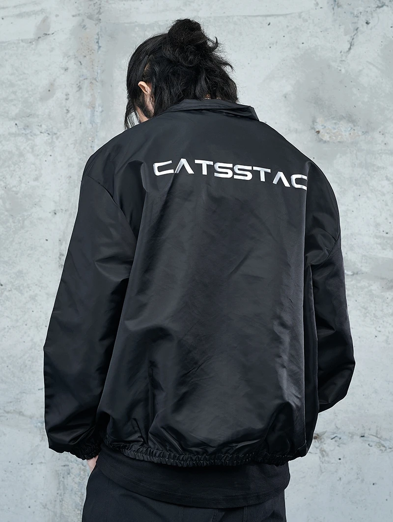 CATSSTAC 22SS Printed Lapel Black Jacket Loose Casual Coat Fashion Brand Streetwear All Black Style
