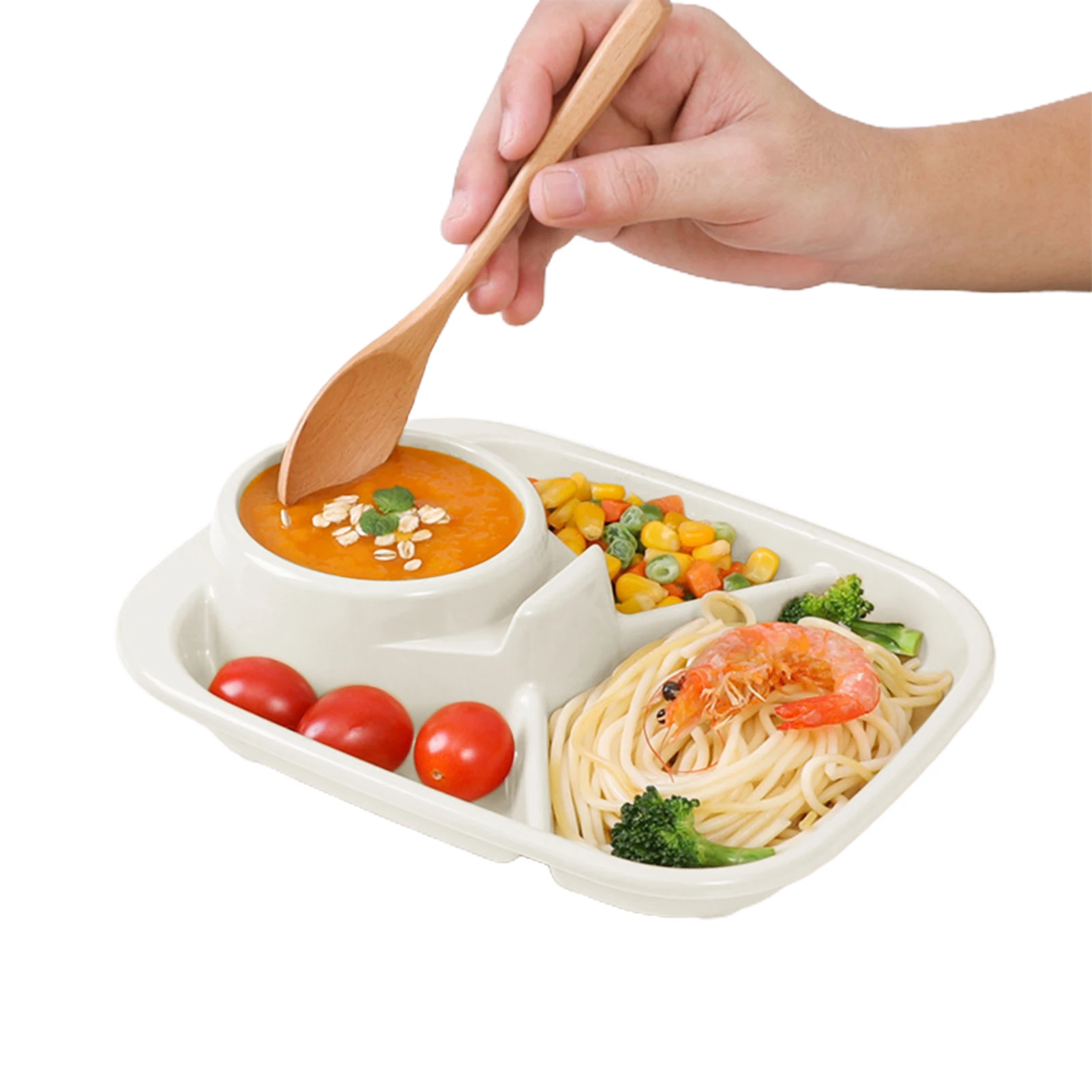 

Unbreakable Divided Plate Camping Food Storage Compartment Plate Multi Grid Split Divided Plate For Microwave And Dishwasher