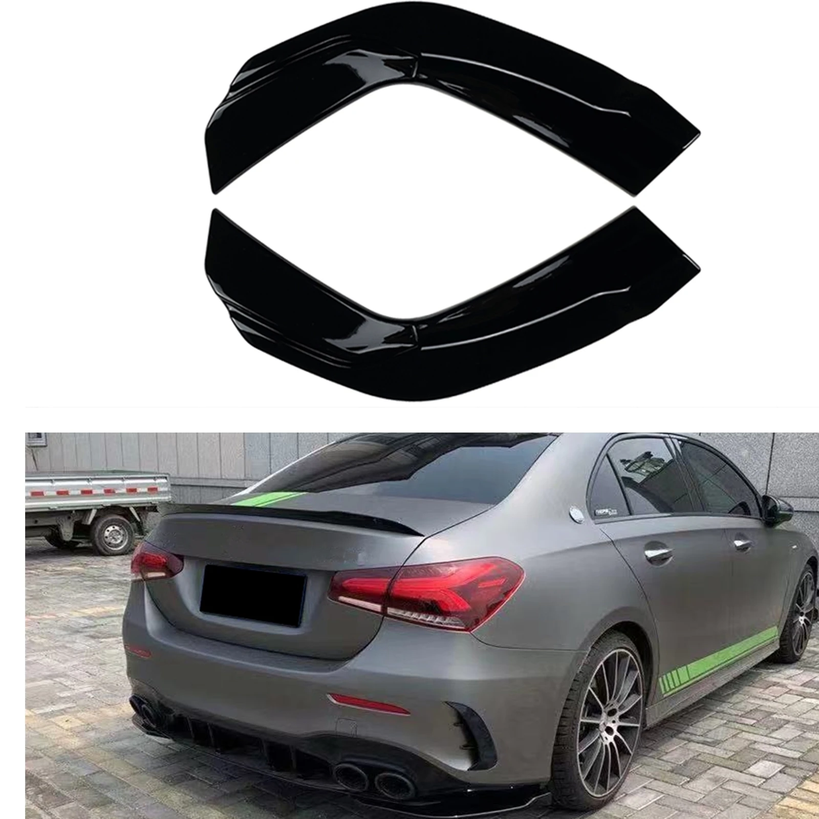 

Rear Bumper Side Cover Trim For Mercedes Benz A Class W177 V177 AMG Sedan Car Only Glossy Black Lower Diffuser Lip Corner Guard