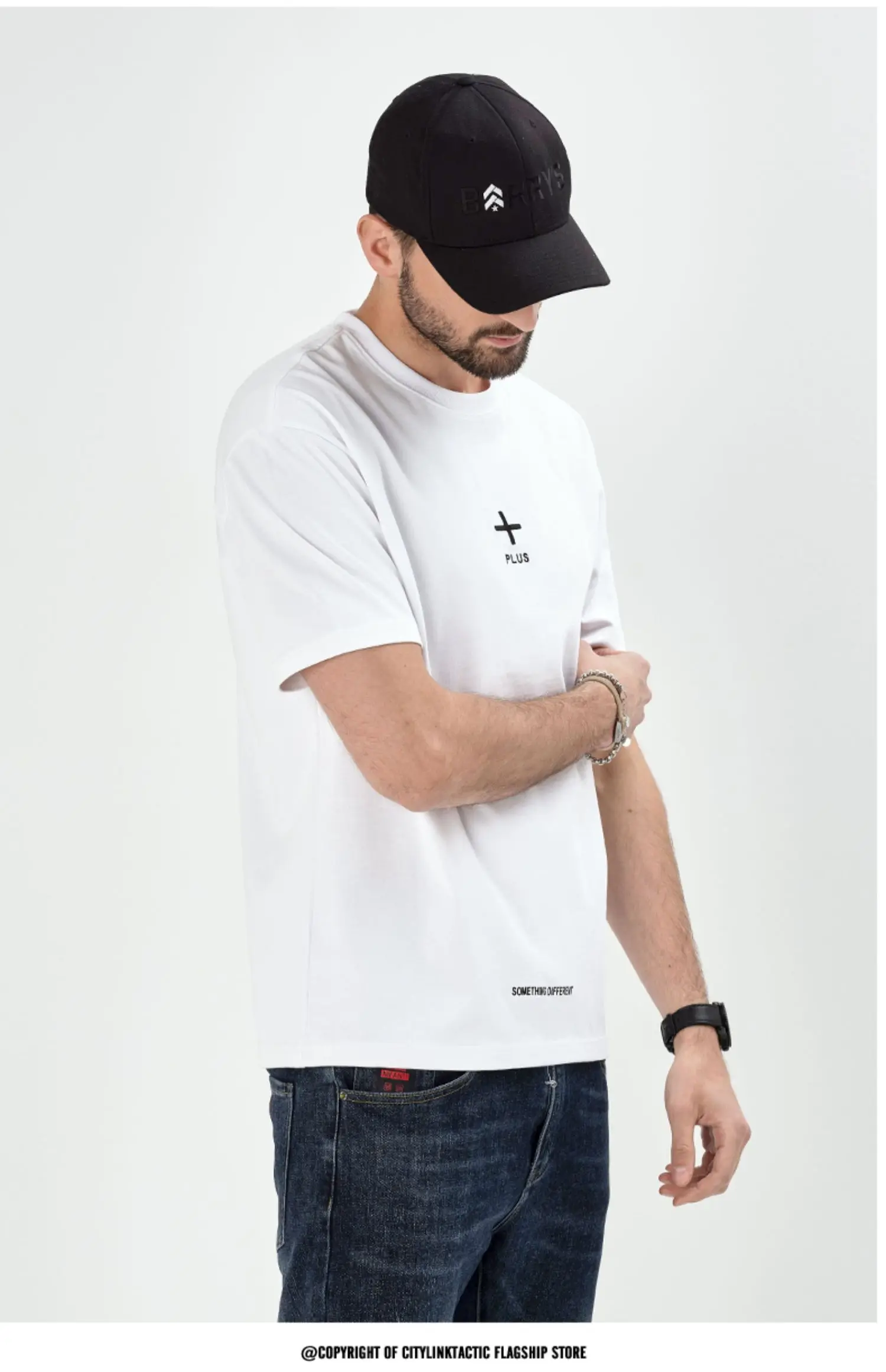 

Y1786 230g heavy summer loose cotton round neck short -sleeved T-shirt men