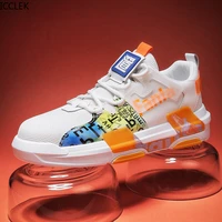 mens 2022 spring new fashion trend color blocking mesh breathable low top lace up casual shoes thick bottom youth sports shoes