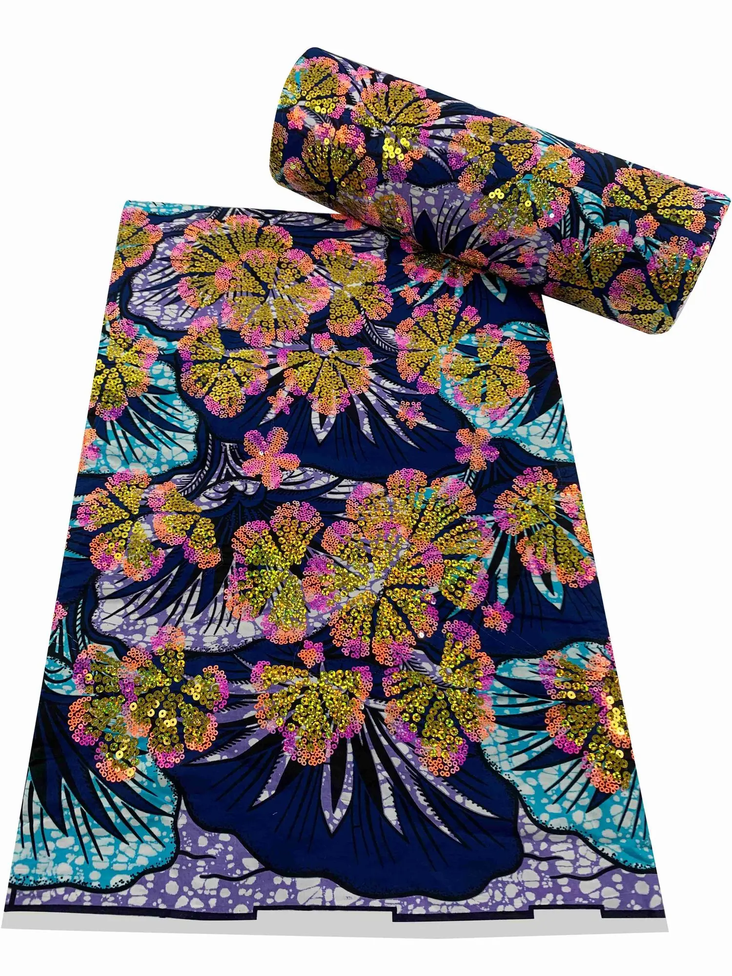 

High Quality Veritable African Real sequins Wax Fabrictissu pagne Fabric 100% Cotton Nigeria Wax printed fabric Tissue Pagne