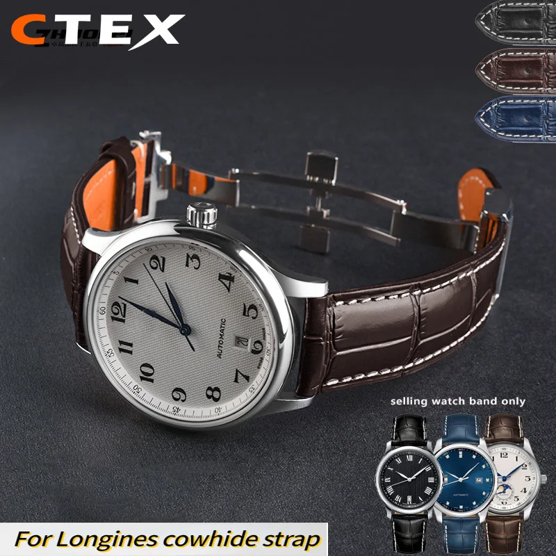 

Cowhide Leather Butterfly Buckle watchband 19 20 21mm Wrist band For Longines Masters Collection L3 L4 L2.628/L2.673 Watch Strap