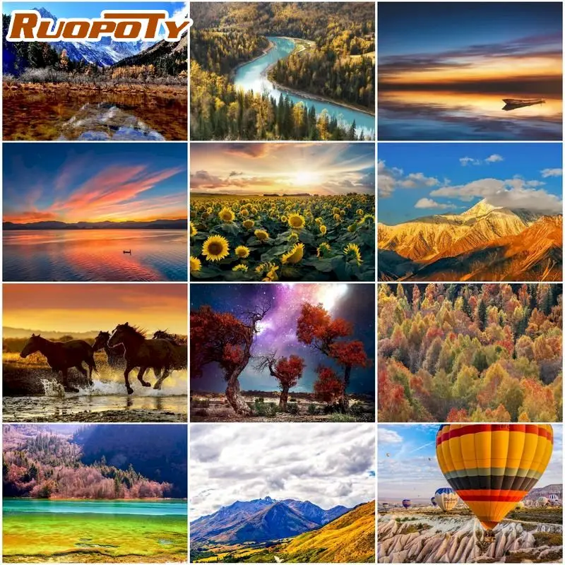 

RUOPOTY 5D Diy Diamond Painting Cross Stitch Full Square Round Mountain Scenery Diamond Embroidery Mosaic Picture